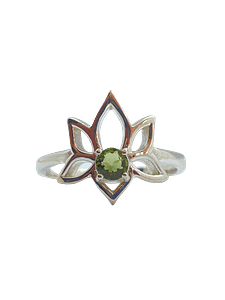 Stirling silver lotus ring, containing moldavite crystal NZ 1