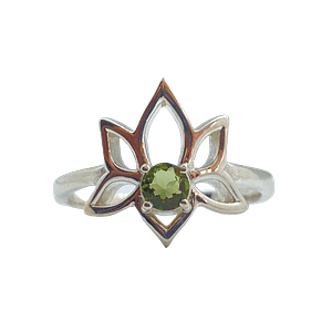 Stirling silver lotus ring, containing moldavite crystal NZ 1