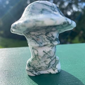 Crystal carved mushroom woman body figurines - moss agate