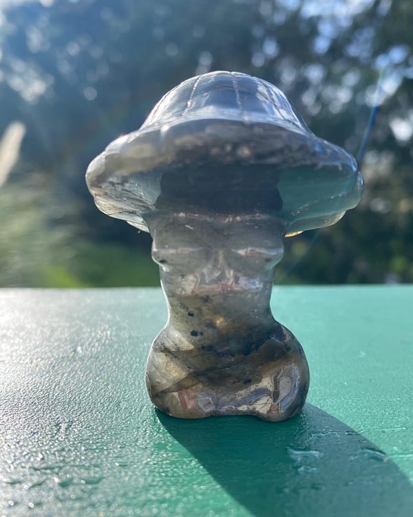 Crystal carved mushroom woman body figurines - labradorite