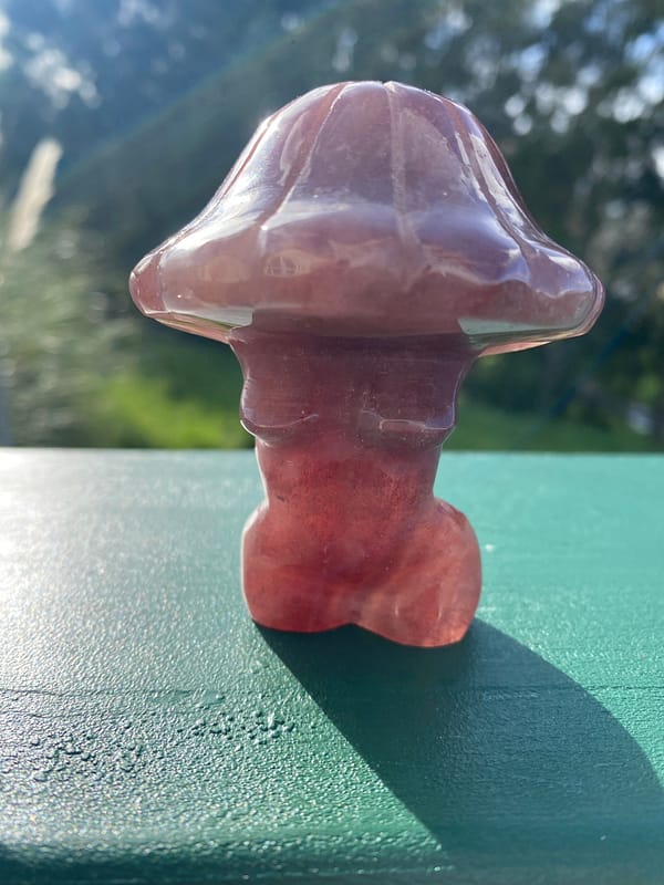 Crystal carved mushroom woman body figurines - strawberry quartz